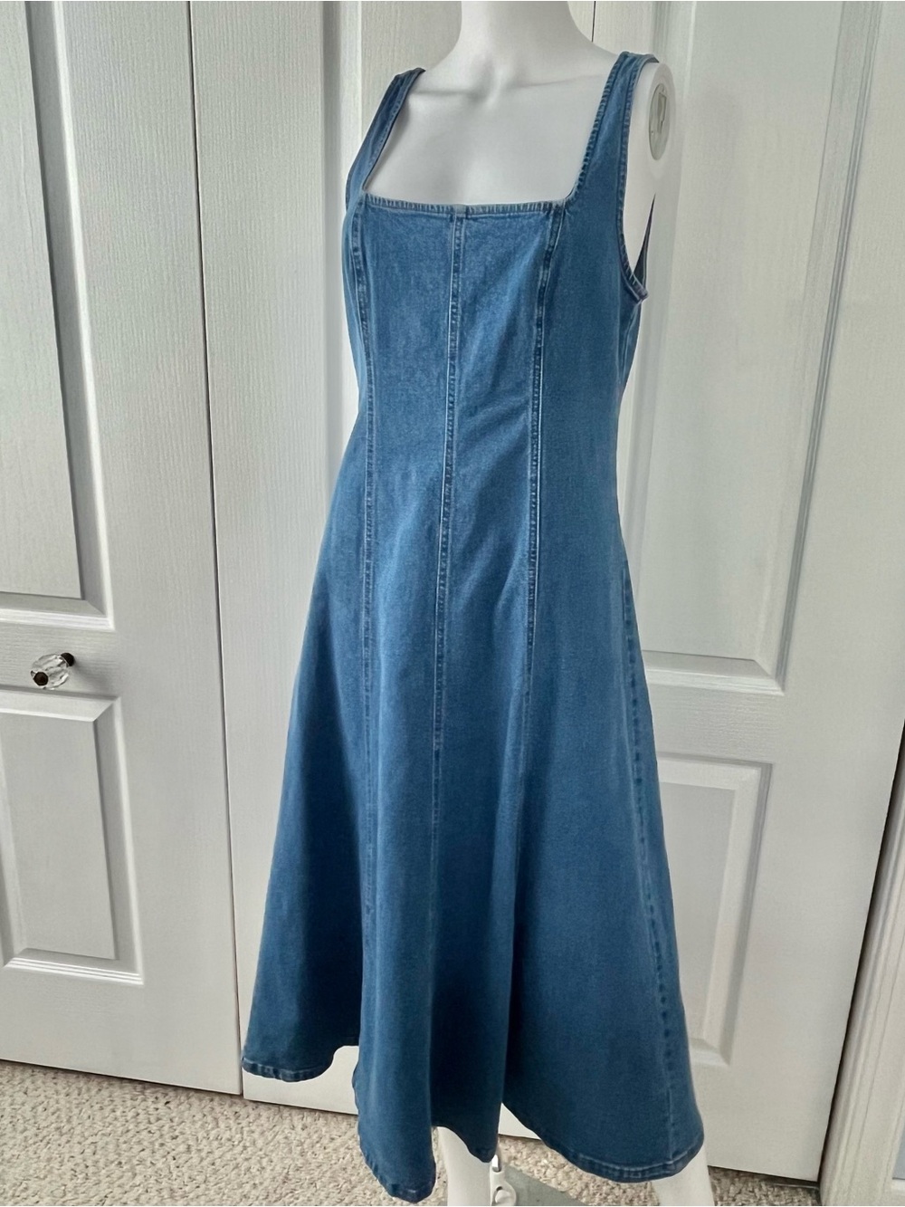 Old Navy Country Cowgirl Denim Midi Dress Womens M Stretch Cottage Western Boho